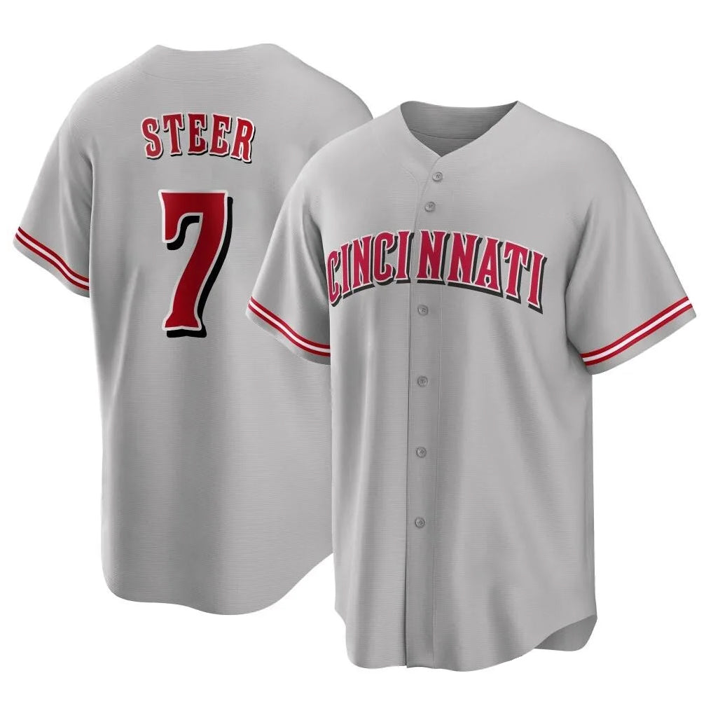 Cooneas C.Reds #7 Spencer Steer Player Gray Home Game Stitched Jerseys