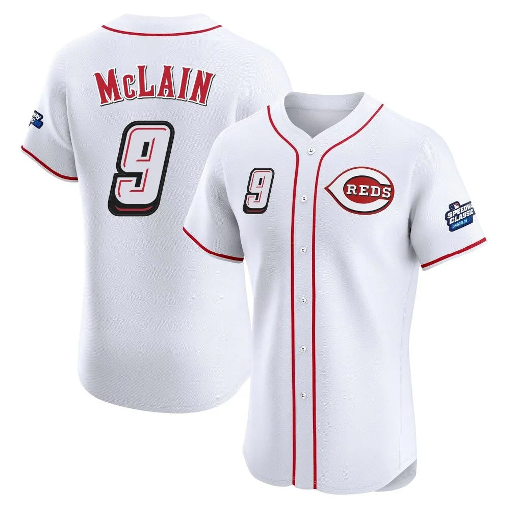 Cooneas C.Reds #9 Matt McLain Player White Speedway Classic Limited Elite Home Stitched Jerseys