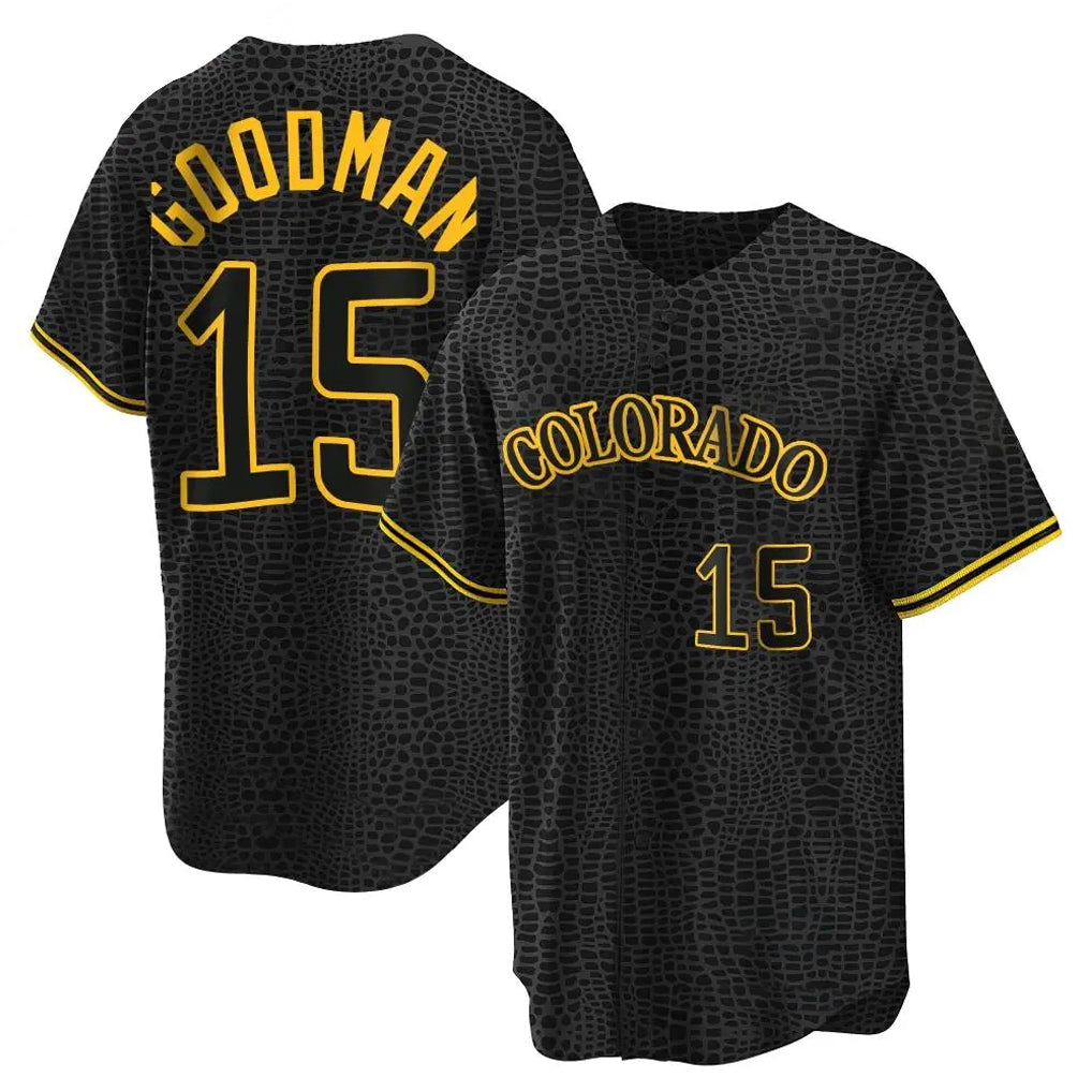 Cooneas C.Rockies #15 Hunter Goodman Player Black Snake Skin City Home Game Stitched Jerseys