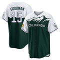 Cooneas C.Rockies #15 Hunter Goodman Player Green City Connect Home Game Stitched Jerseys