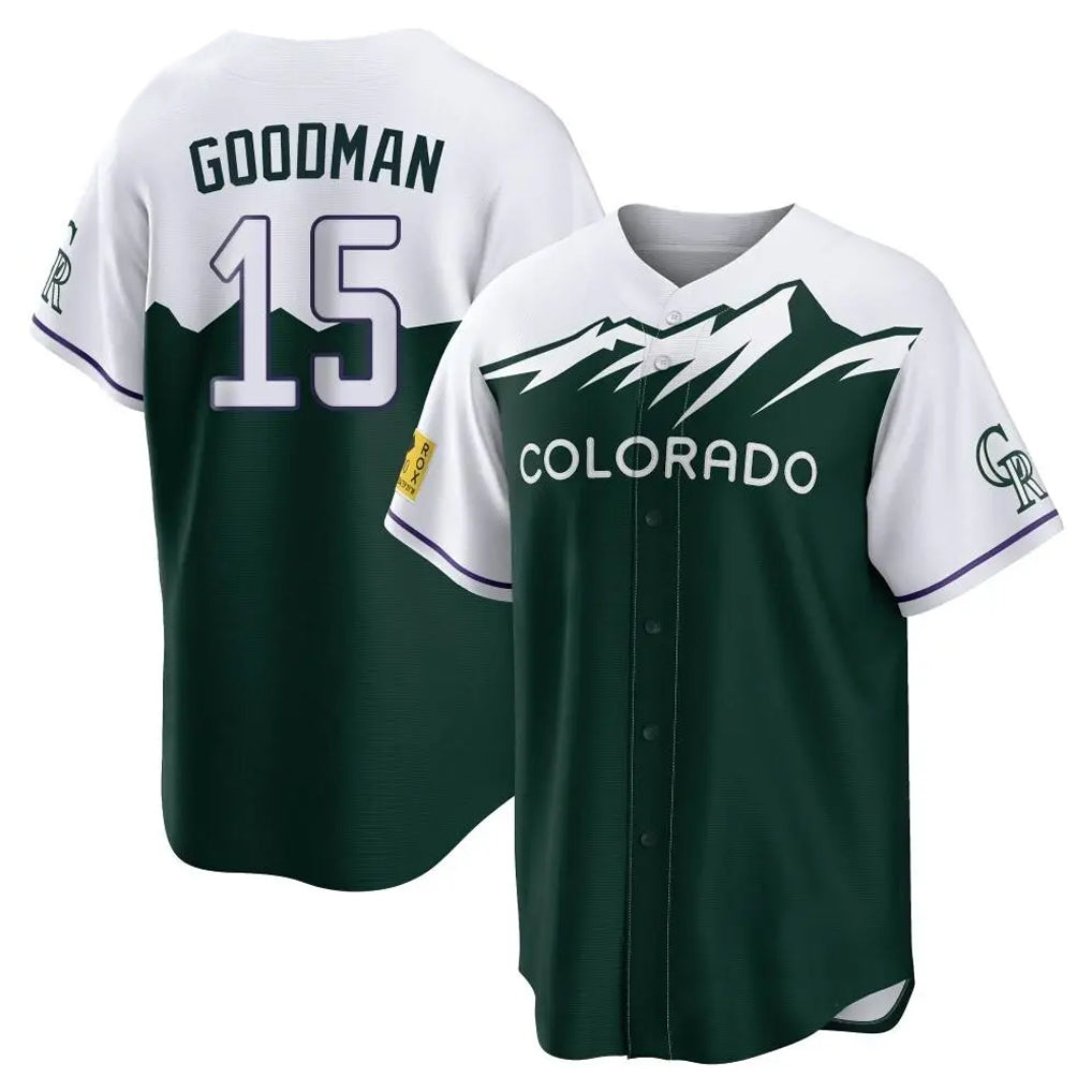 Cooneas C.Rockies #15 Hunter Goodman Player Green City Connect Home Game Stitched Jerseys