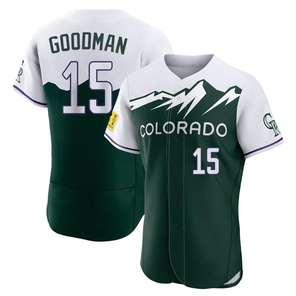 Cooneas C.Rockies #15 Hunter Goodman Player Green City Connect Limited Elite Home Stitched Jerseys