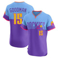 Cooneas C.Rockies #15 Hunter Goodman Player Purple-Light Blue City Connect Limited Elite Home T-shirt Stitched Jerseys