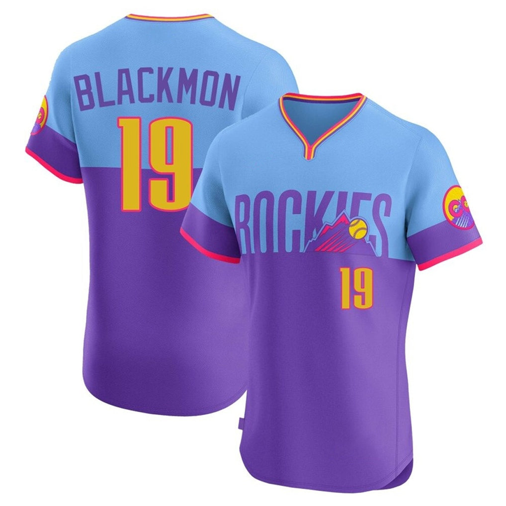 Cooneas C.Rockies #19 Charlie Blackmon Player Purple-Light Blue City Connect Limited Elite Home T-shirt Stitched Jerseys
