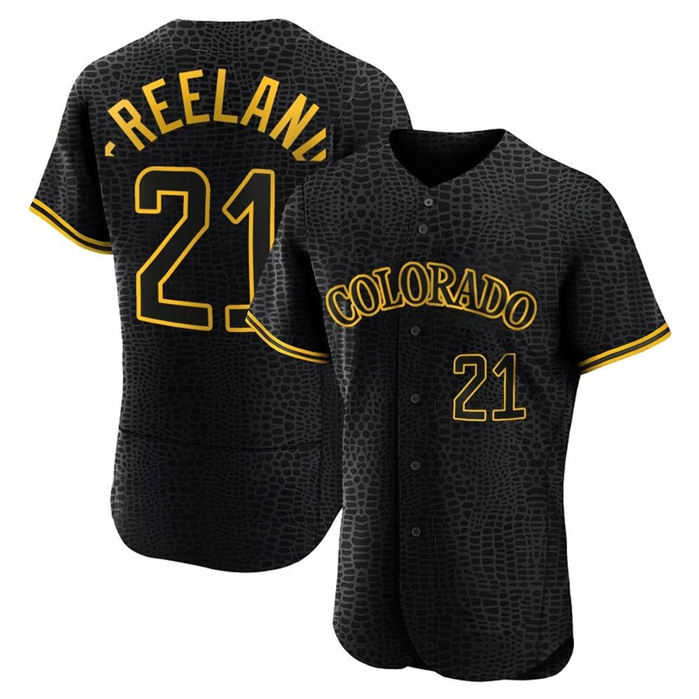 Cooneas C.Rockies #21 Kyle Freeland Player Black Snake Skin City Limited Elite Home Stitched Jerseys