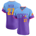 Cooneas C.Rockies #27 Jordan Beck Player Purple-Light Blue City Connect Limited Elite Home T-shirt Stitched Jerseys