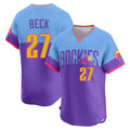Cooneas C.Rockies #27 Jordan Beck Player Purple-Light Blue City Connect Limited Home T-shirt Stitched Jerseys