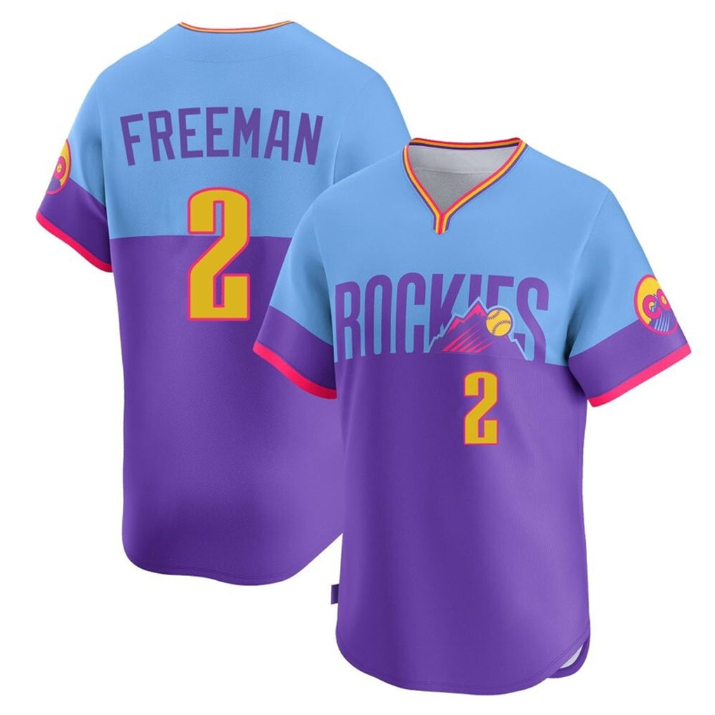 Cooneas C.Rockies #2 Tyler Freeman Player Purple-Light Blue City Connect Limited Home T-shirt Stitched Jerseys