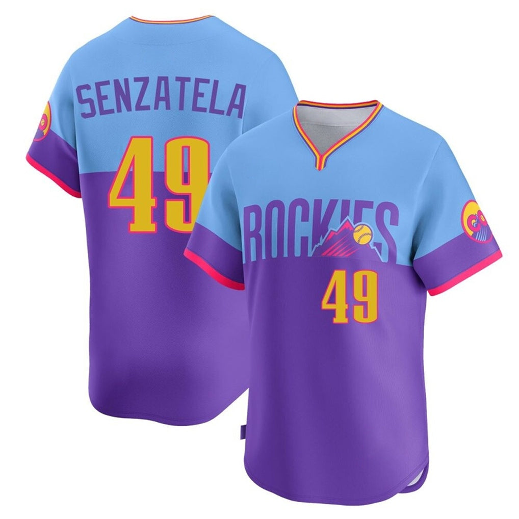 Cooneas C.Rockies #49 Antonio Senzatela Player Purple-Light Blue City Connect Limited Home T-shirt Stitched Jerseys