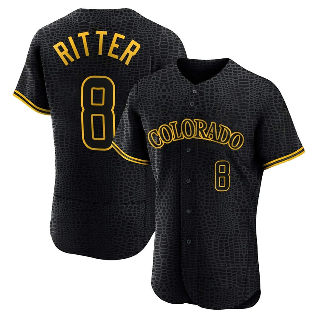 Cooneas C.Rockies #8 Ryan Ritter Player Black Snake Skin City Limited Elite Home Stitched Jerseys