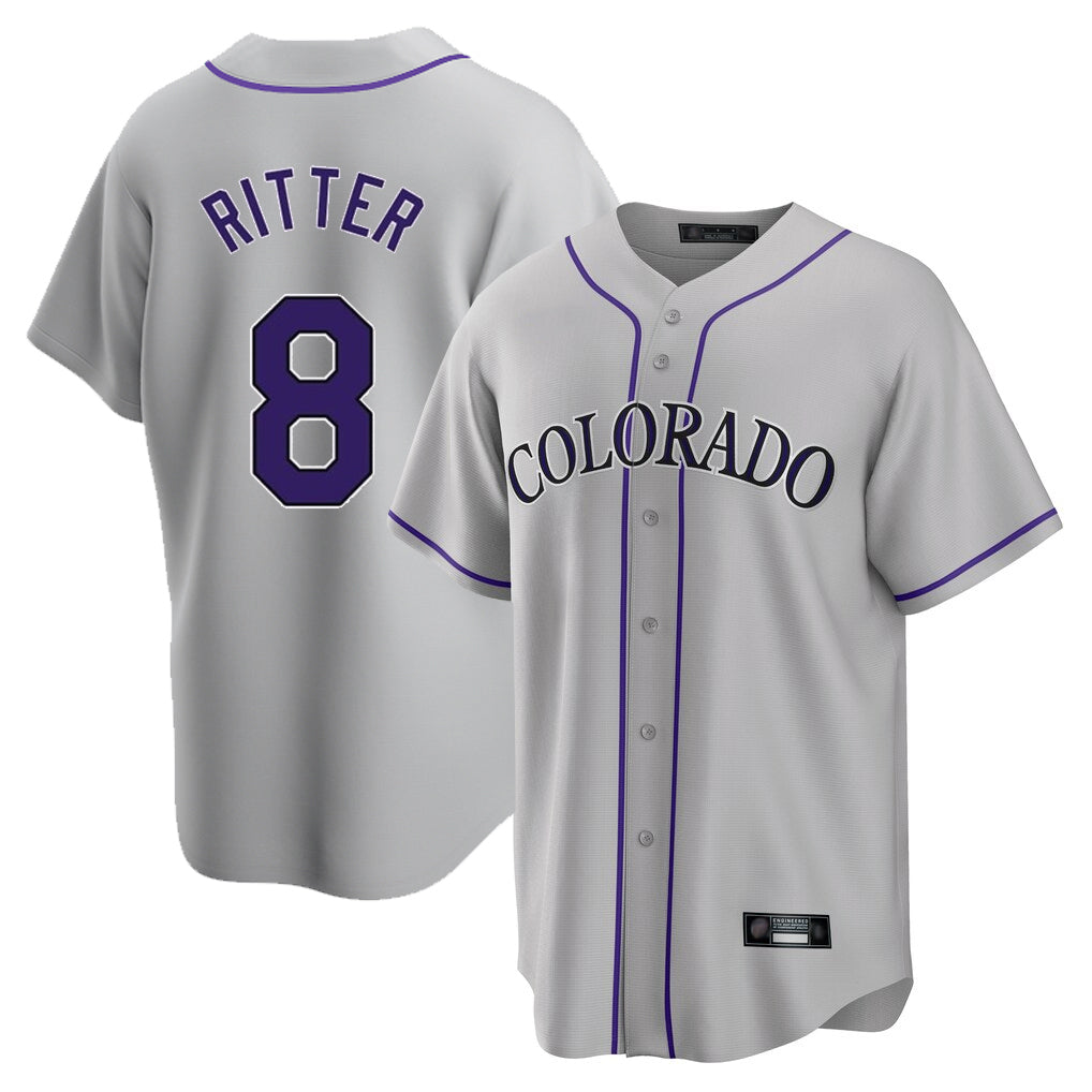 Cooneas C.Rockies #8 Ryan Ritter Player Gray Game Home Stitched Jerseys