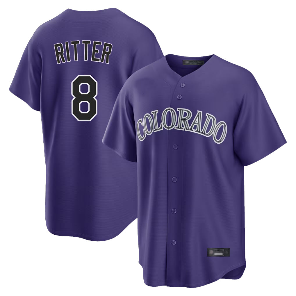 Cooneas C.Rockies #8 Ryan Ritter Player Purple Game Home Stitched Jerseys
