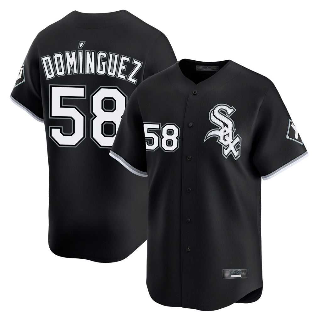 Cooneas C.White Sox #58 Seranthony Dom¡§anguez Player Black Limited Home Stitched Jerseys