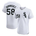 Cooneas C.White Sox #58 Seranthony Dom¡§anguez Player White Stripe Limited Elite Home Stitched Jerseys