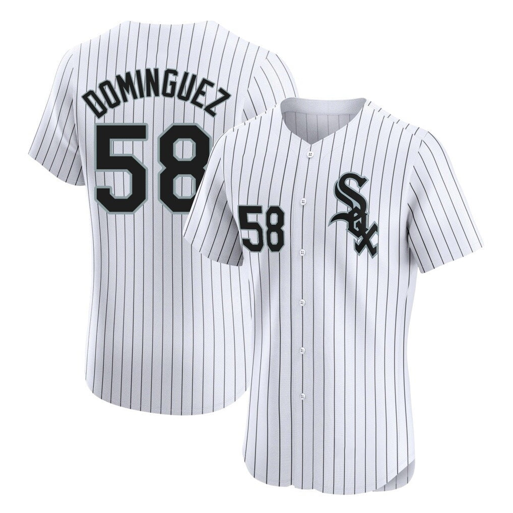 Cooneas C.White Sox #58 Seranthony Dom¡§anguez Player White Stripe Limited Elite Home Stitched Jerseys
