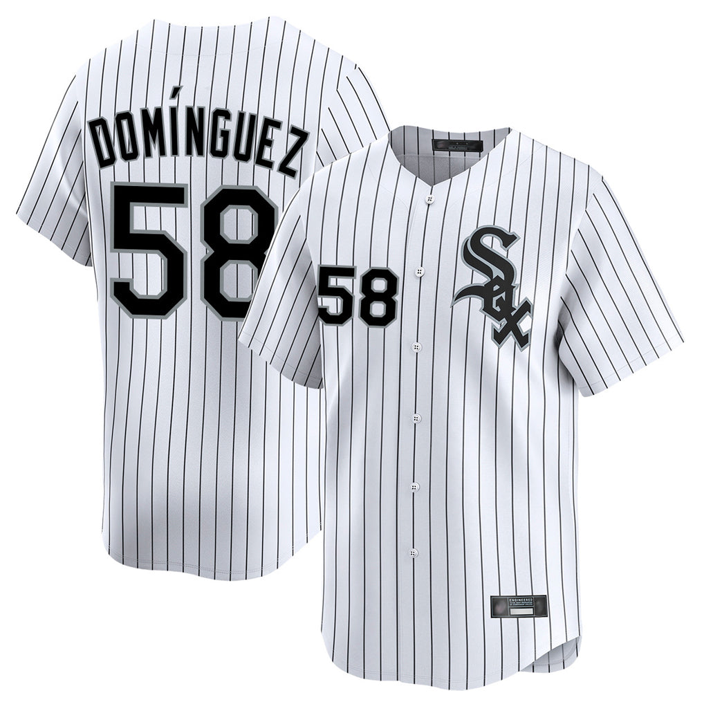 Cooneas C.White Sox #58 Seranthony Dom¡§anguez Player White Stripe Limited Home Stitched Jerseys