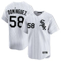 Cooneas C.White Sox #58 Seranthony Dom¡§anguez Player White Stripe Limited Home Stitched Jerseys