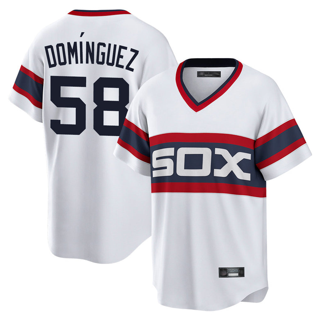 Cooneas C.White Sox #58 Seranthony Dom¡§anguez Player White T-shirt Home Game Stitched Jerseys