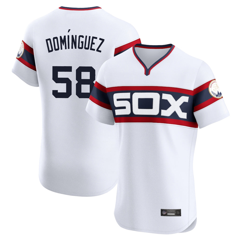 Cooneas C.White Sox #58 Seranthony Dom¡§anguez Player White T-shirt Limited Elite Home Stitched Jerseys