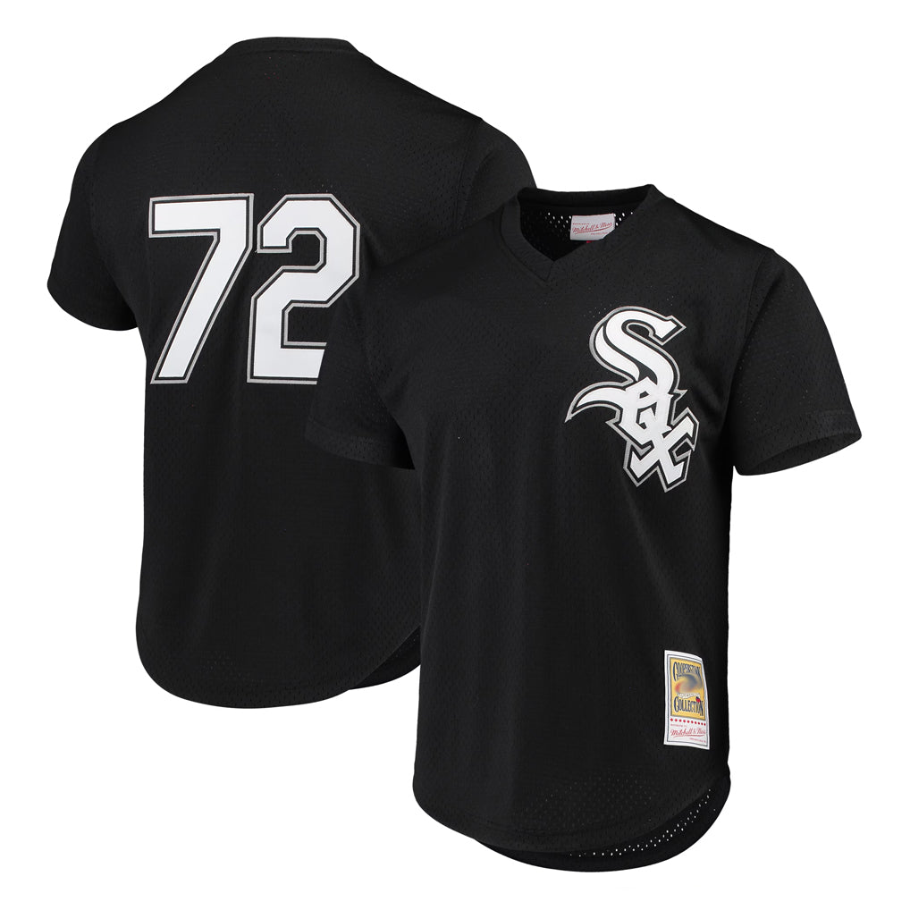 Cooneas C.White Sox #72 Carlton Fisk Player Black Mitchell & Ness Cooperstown Collection Mesh Game Stitched Jerseys