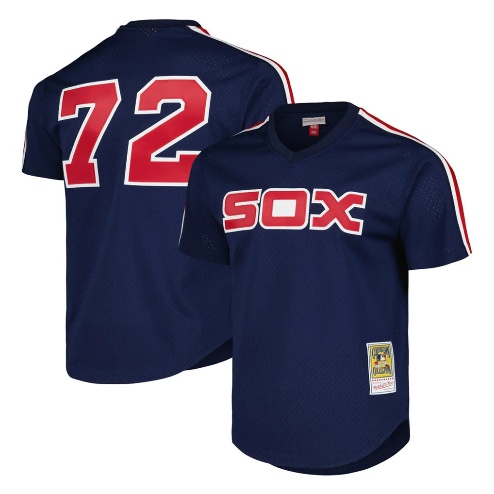 Cooneas C.White Sox #72 Carlton Fisk Player Navy Mitchell & Ness Cooperstown Collection Mesh Game Stitched Jerseys