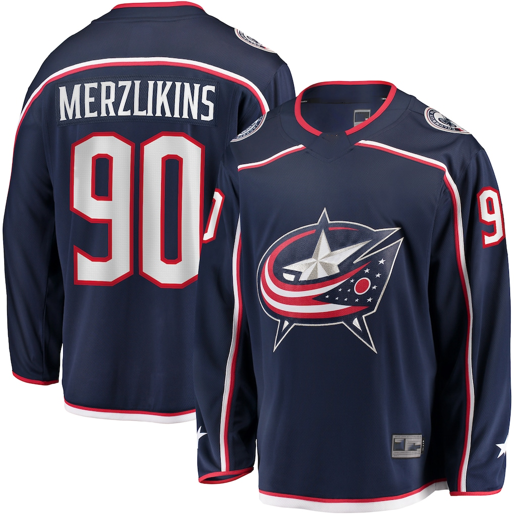 Cooneas CB.Jackets #90 Elvis Merzlikins Navy Home Breakaway Player Jersey