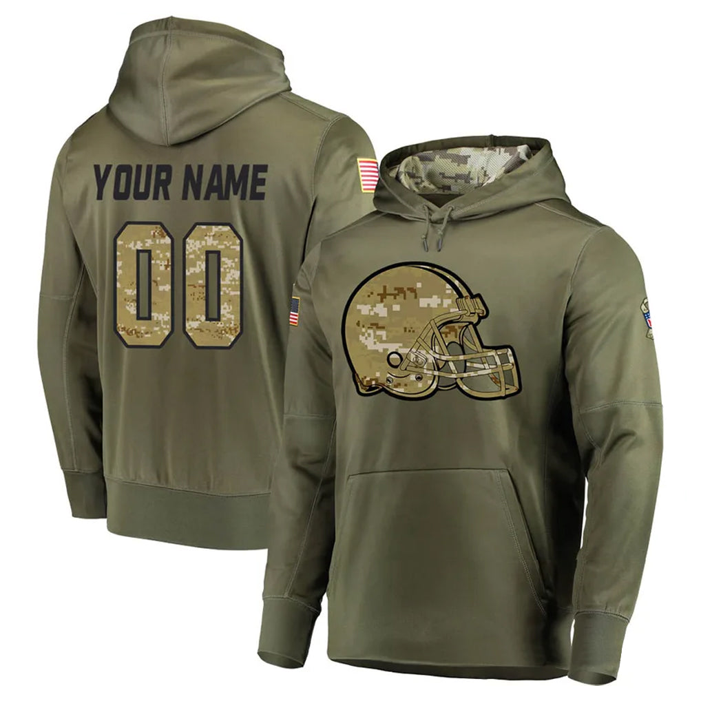 Cooneas Custom C.Browns Olive Salute to Service Pullover Hoodies Home Game Any Name & Numbers Stitched Jerseys