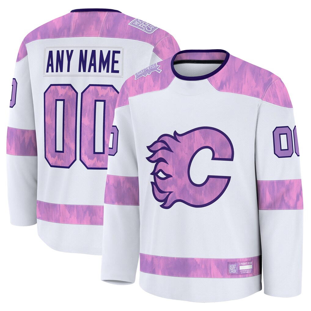 Cooneas Custom C.Flames White 2024 Hockey Fights Cancer Practice Jerseys