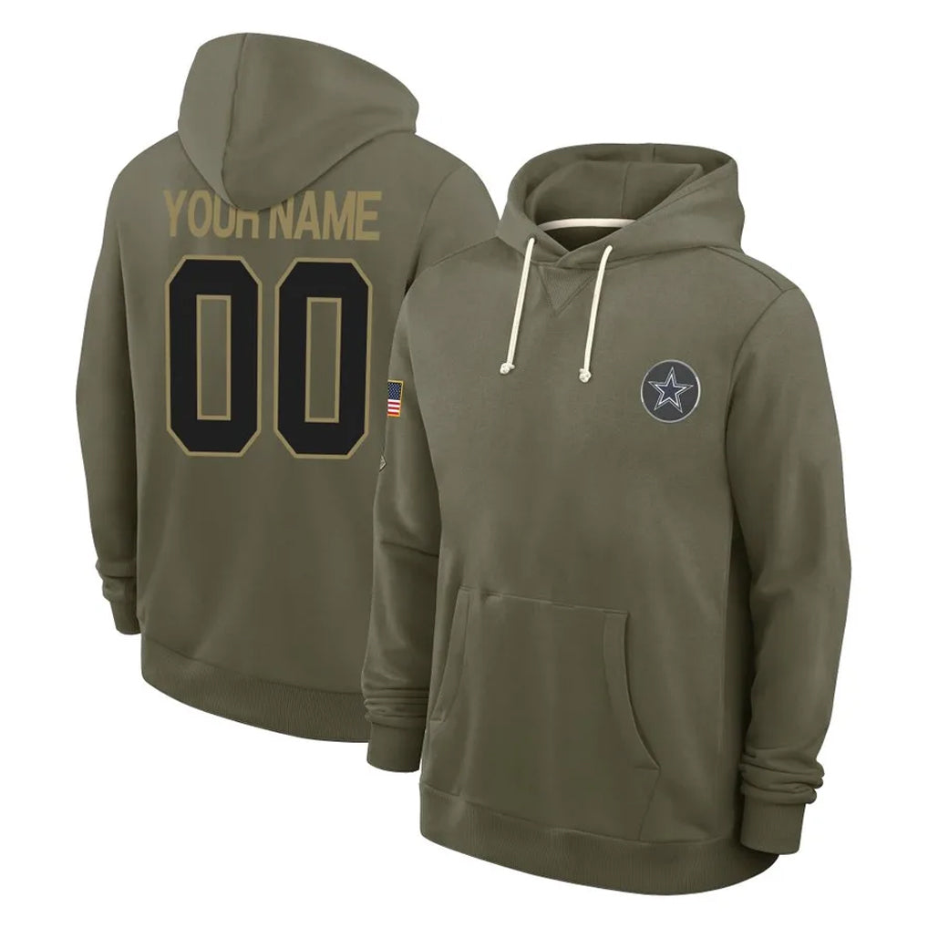 Cooneas Custom D.Cowboys Olive Salute to Service Pullover Hoodies Limited Any Name & Numbers Stitched Jerseys
