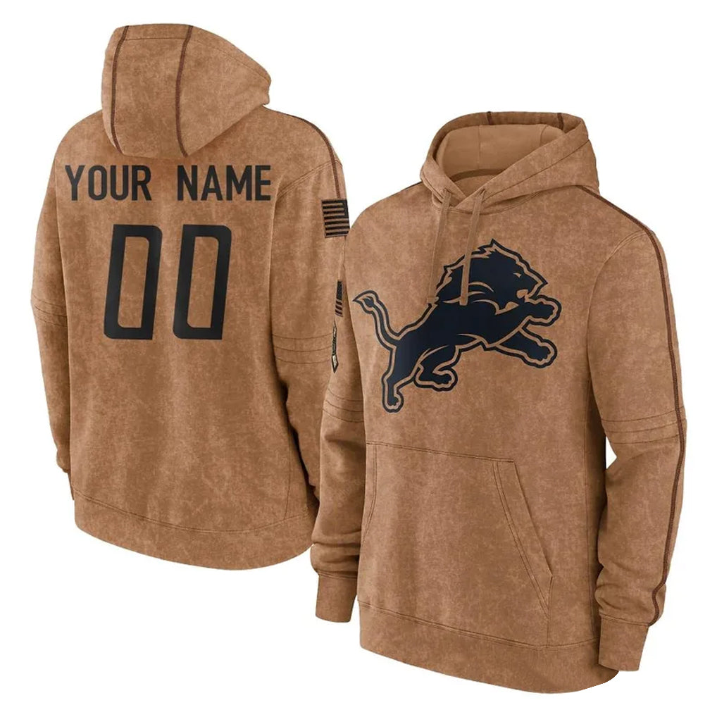 Cooneas Custom D.Lions Brown Salute to Service Hoodies Limited Game Any Name & Numbers Stitched Jerseys