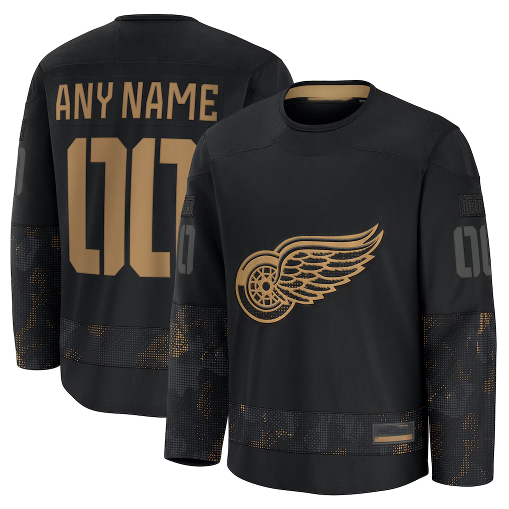 Cooneas Custom D.Red wings Black 2024 Military Appreciation Practice Jerseys
