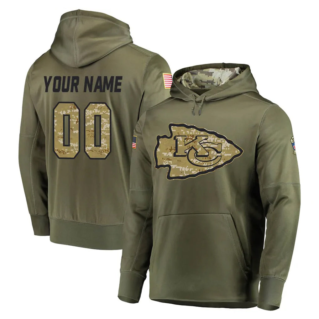 Cooneas Custom KC.Chiefs Olive Salute to Service Pullover Hoodies Home Game Any Name & Numbers Stitched Jerseys