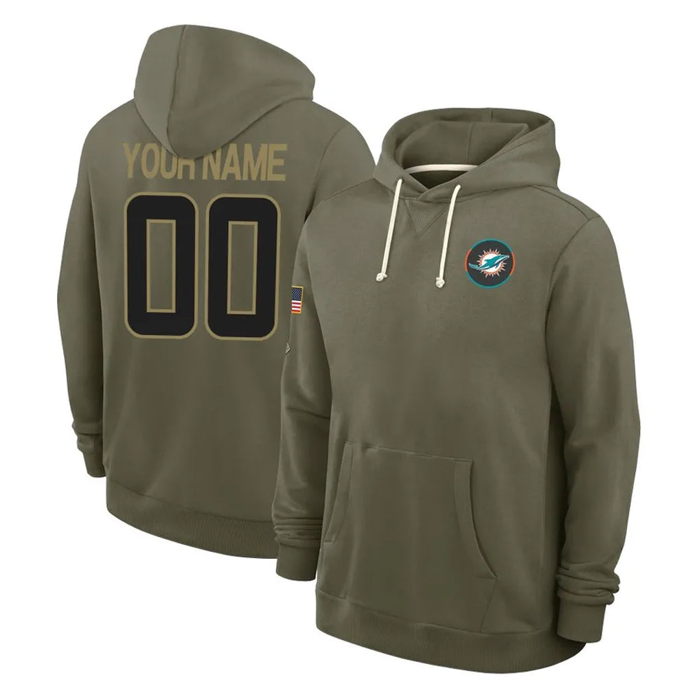Cooneas Custom M.Dolphins Olive Salute to Service Pullover Hoodies Limited Any Name & Numbers Stitched Jerseys