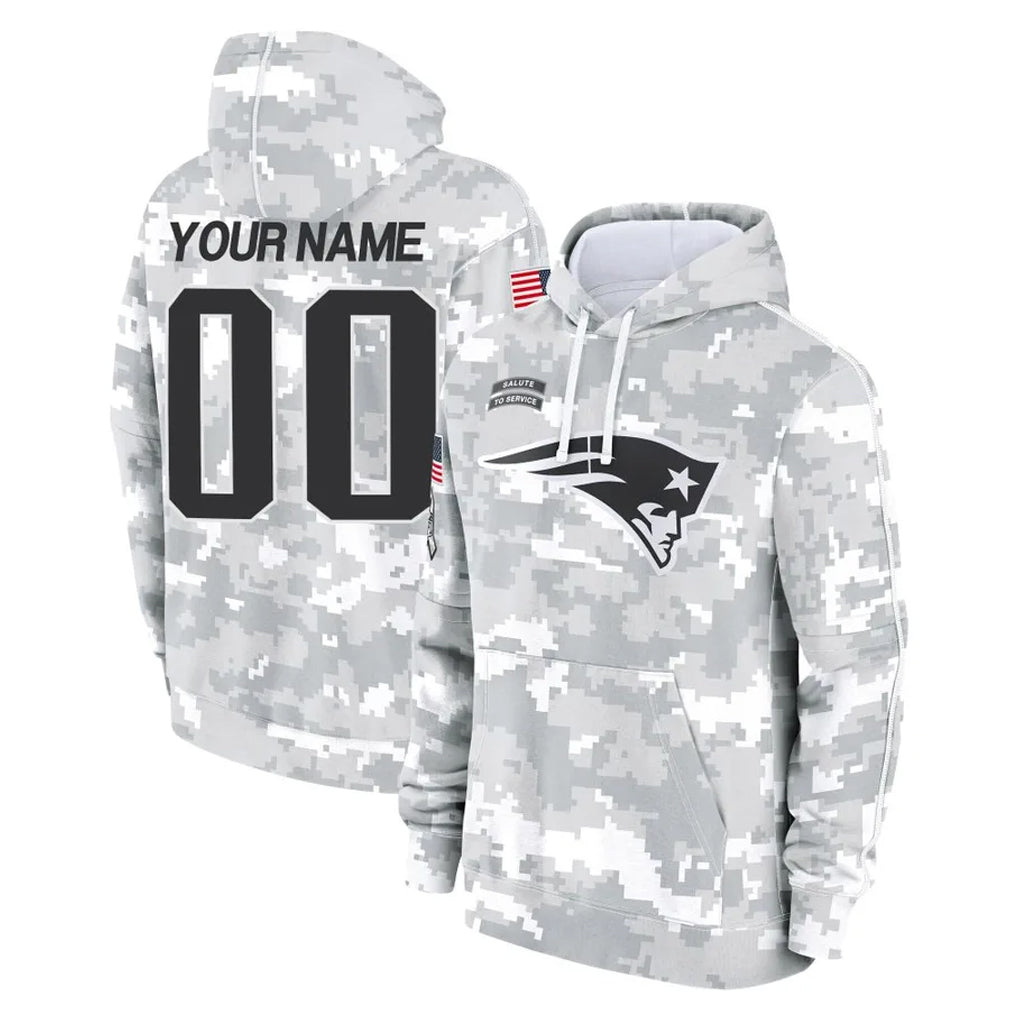 Cooneas Custom NE.Patriots Arctic Camo Salute to Service Pullover Hoodies Limited Any Name & Numbers Game Stitched Jerseys