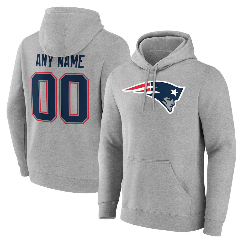 Cooneas Custom NE.Patriots Gray LOGO Pullover Hoodies Home Game Any Name & Numbers Stitched Jerseys