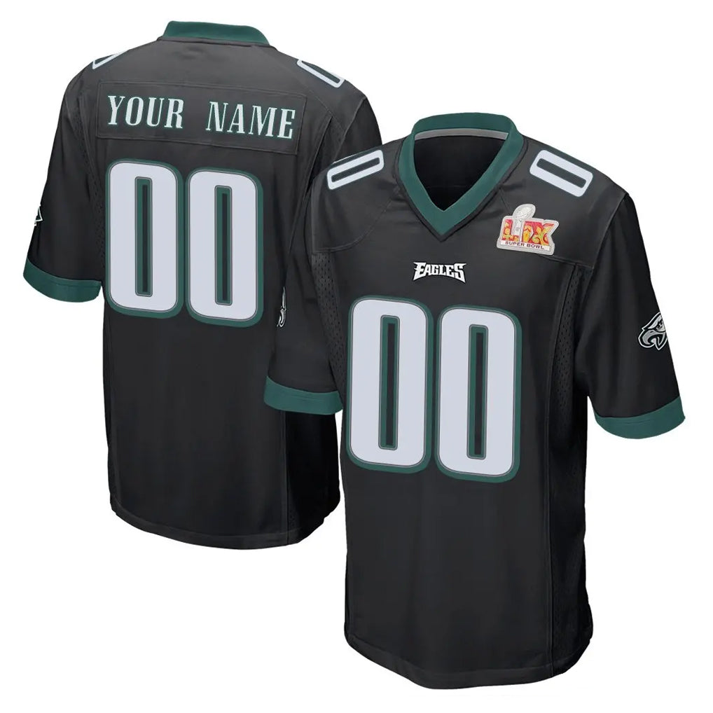 Cooneas Custom P.Eagles Black Super Bowl LIX Home Game Any Name & Numbers Stitched Jerseys