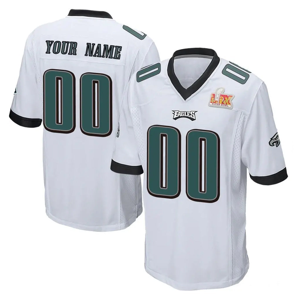 Cooneas Custom P.Eagles White Super Bowl LIX Home Game Any Name & Numbers Stitched Jerseys