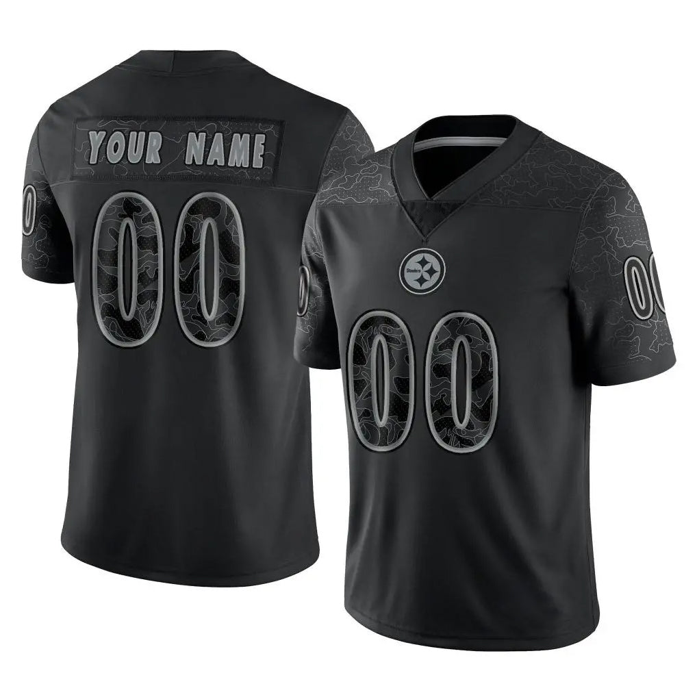 Cooneas Custom P.Steelers Black Reflective Limited Home Game Any Name & Numbers Stitched Jerseys