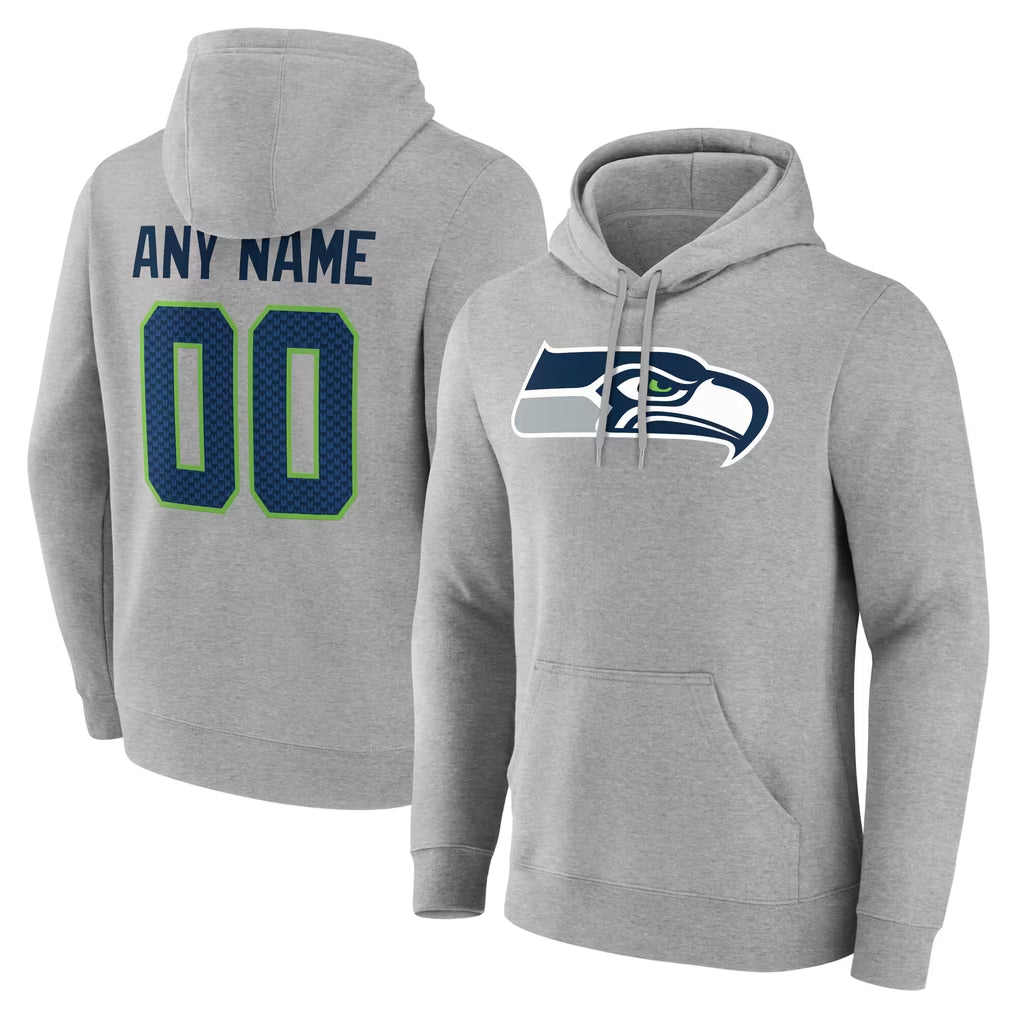 Cooneas Custom S.Seahawks Gray LOGO Pullover Hoodies Game Any Name & Numbers Stitched Jerseys