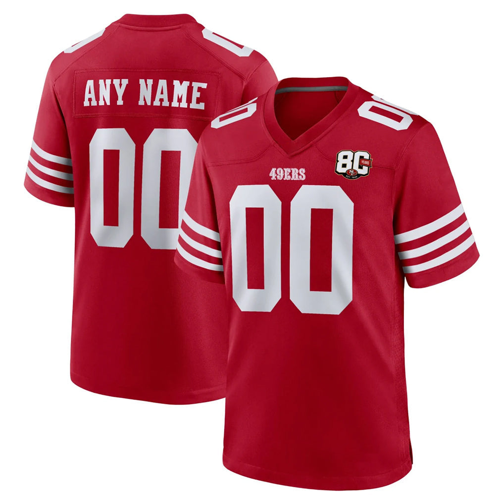 Cooneas Custom SF.49ers Red 80th Game Home Any Name & Numbers Stitched Jerseys