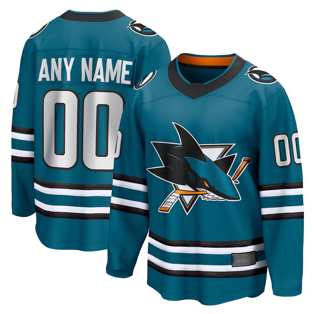 Cooneas Custom S.Jose Sharks Teal Home Breakaway Jerseys