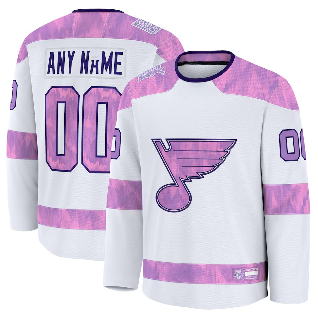 Cooneas Custom St.L.Blues White 2024 Hockey Fights Cancer Practice Jerseys