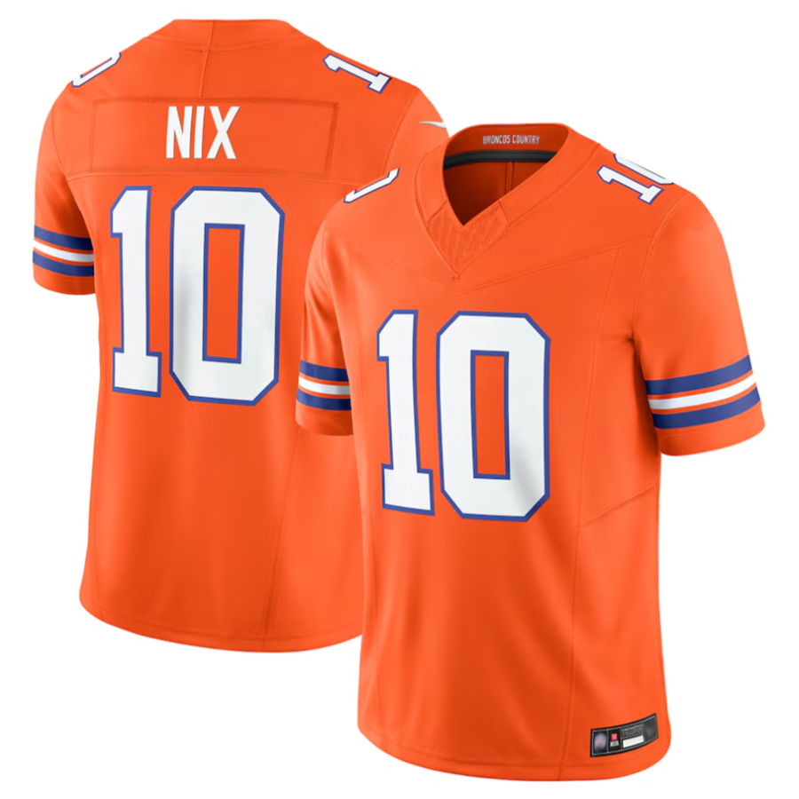 Cooneas D.Broncos #10 Bo Nix Player Orange Vapor F.U.S.E. Limited Stitched Jerseys
