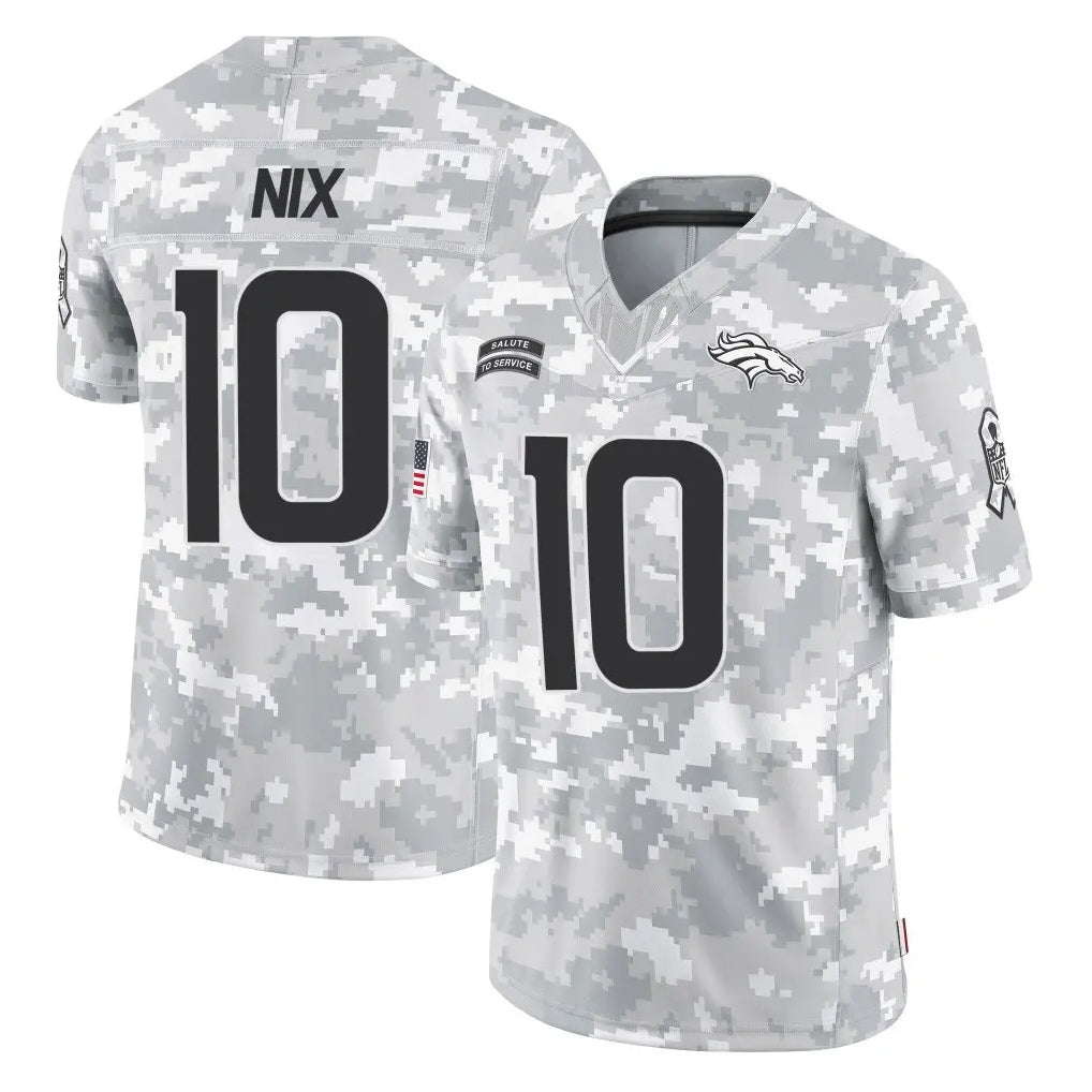 Cooneas D.Broncos #10 Bo Nix Player Arctic Camo Salute To Service Limited Stitched Jerseys