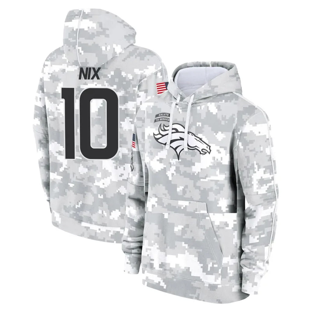 Cooneas D.Broncos #10 Bo Nix Player Arctic Camo Salute to Service Hoodies Limited Game Stitched Jerseys