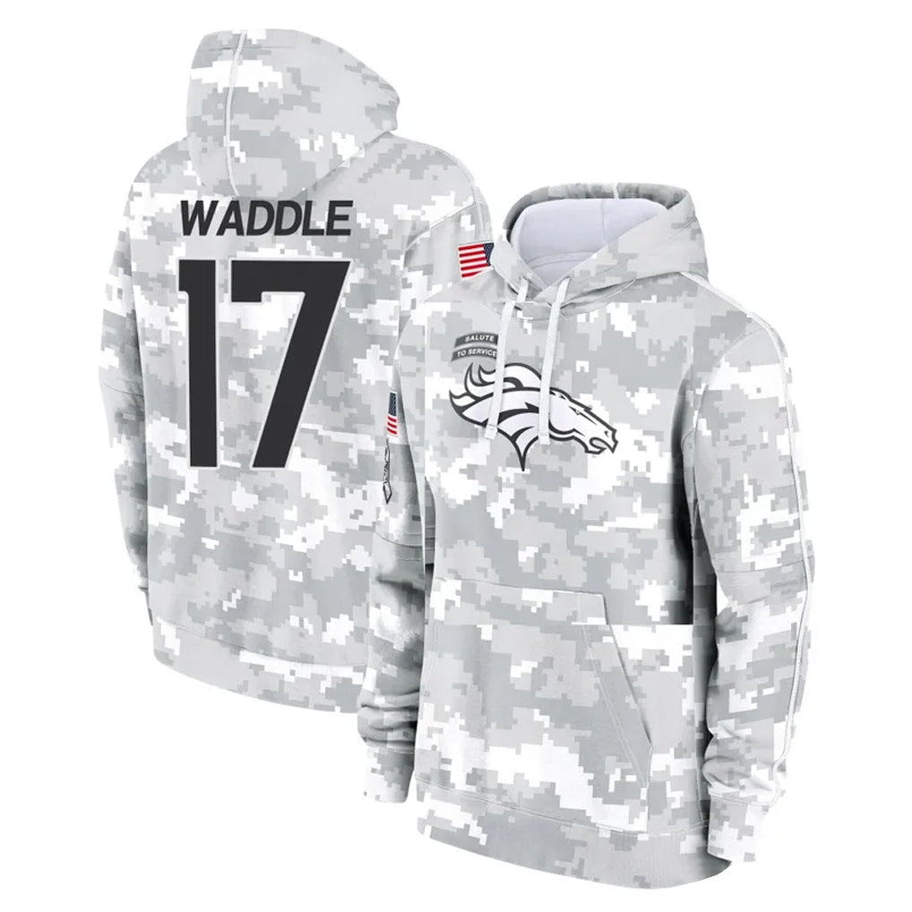 Cooneas D.Broncos #17 Jaylen Waddle Player Arctic Camo Salute to Service Hoodies Limited Game Stitched Jerseys