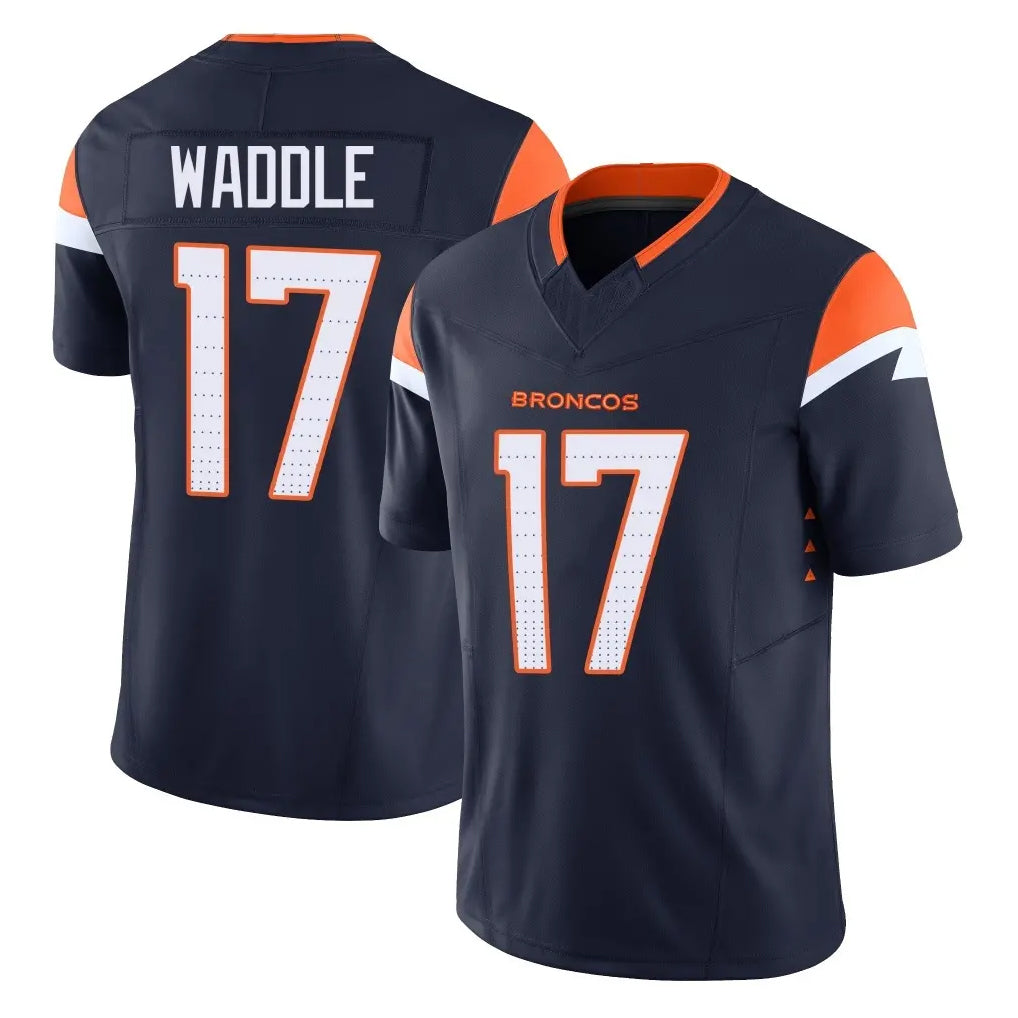Cooneas D.Broncos #17 Jaylen Waddle Player Navy Limited Vapor F.U.S.E. Home Game Stitched Jerseys