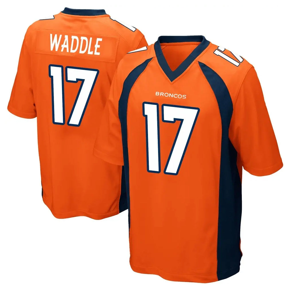 Cooneas D.Broncos #17 Jaylen Waddle Player Orange Color Home Game Stitched Jerseys