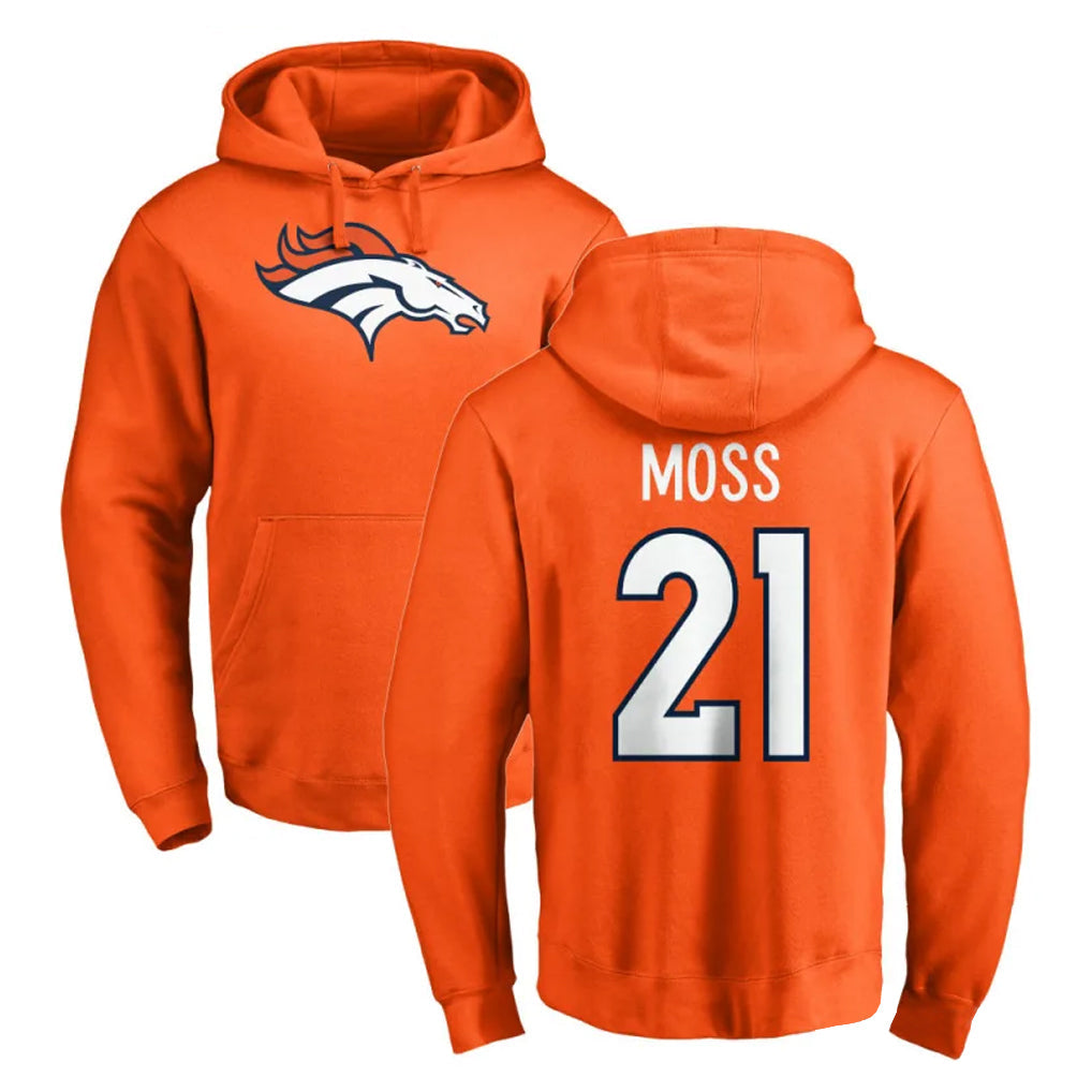 Cooneas D.Broncos #21 Riley Moss Player Orange Pullover Hoodie Limited Stitched Jerseys
