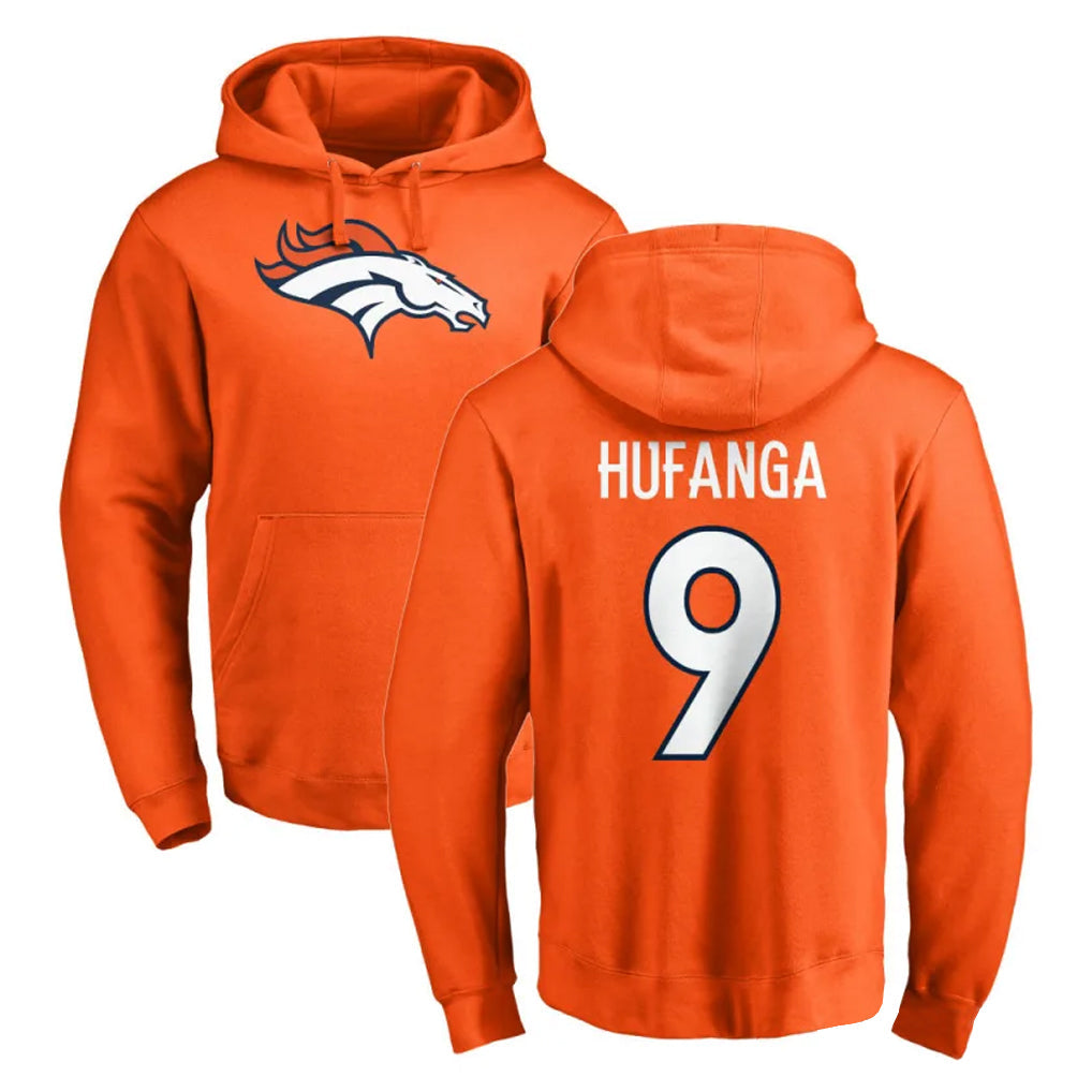 Cooneas D.Broncos #9 Talanoa Hufanga Player Orange Pullover Hoodie Limited Stitched Jerseys